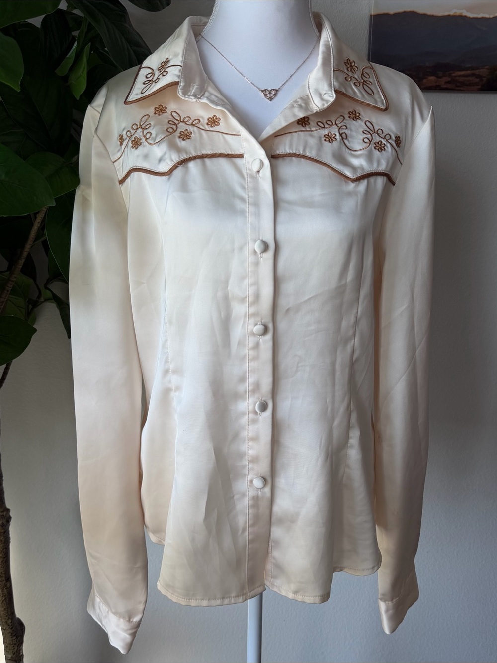 Women's Cream Embroidered Button-Down Shirt